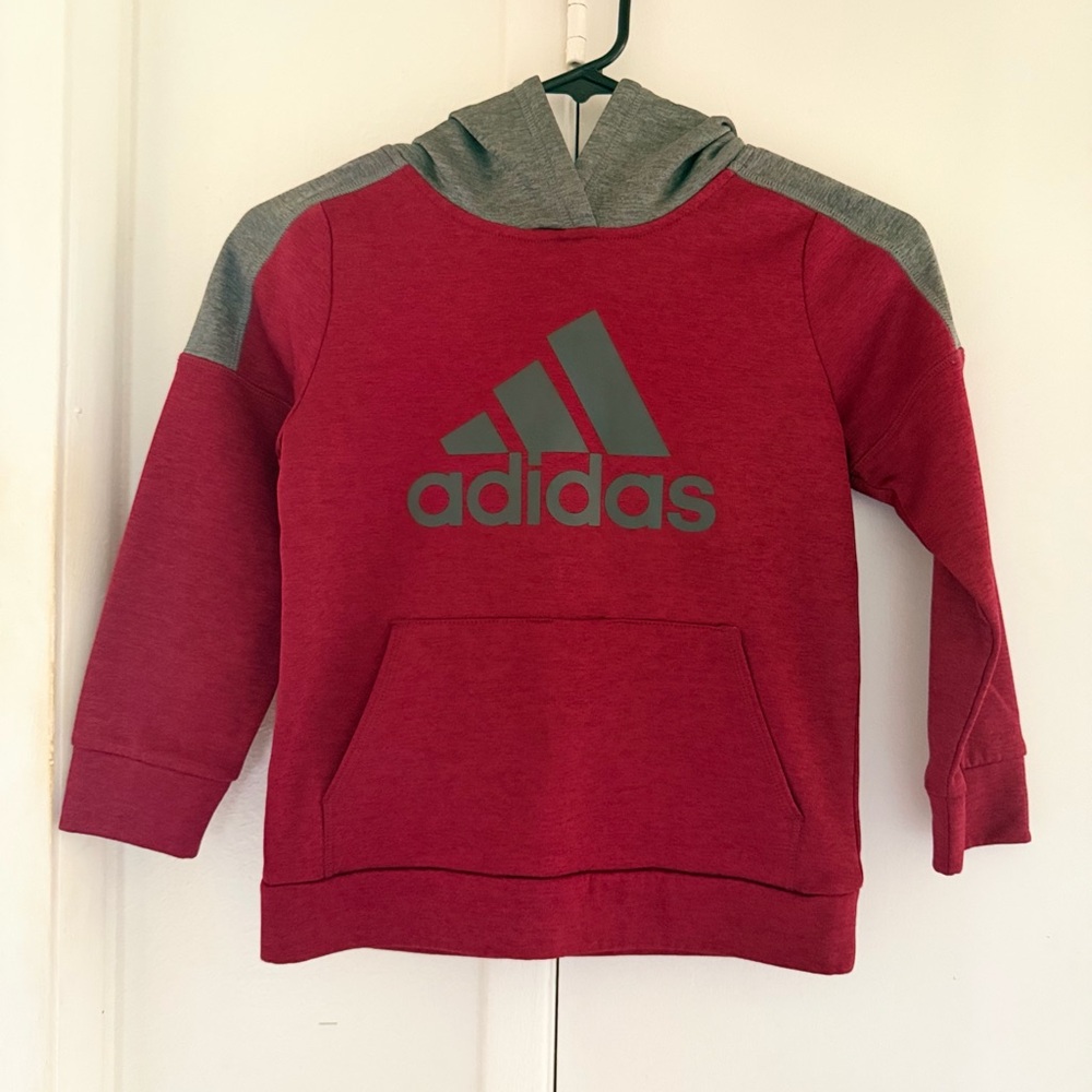 Adidas Kids Red and Gray Hoodie